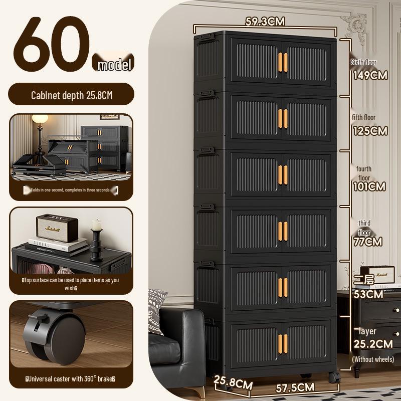 Foldable Plastic Storage Box with Wheels - Multi-layer Organizer Cabinet for Bedroom and Bedside