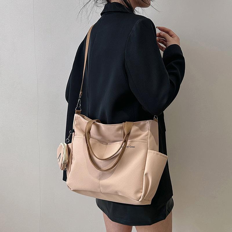 Minimalist Nylon Tote Bag, Oxford Waterproof Handbag Shoulder Crossbody Bag with Pocket, Effortless Style for Women Daily Errand