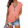 Womens 2026 Casual Short Sleeve T-Shirt With Front Zipper Ruched Detail Round Neck High-Waist Fit