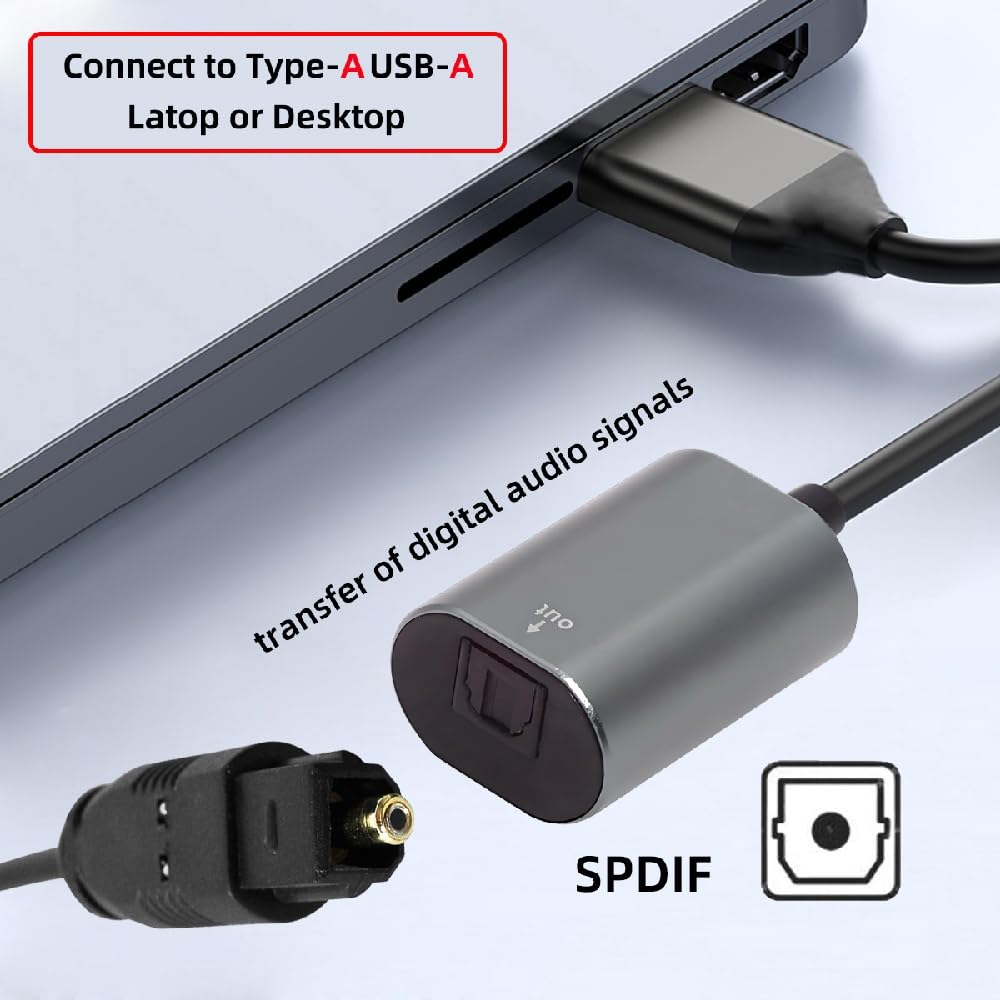 Cablecc USB2.0-A to Optical Audio Cable, USB A Male to Toslink Female Digital Optical Audio Cable (for LaptopDesktop, 20cm)