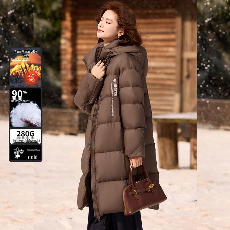 Women's Puffy Long 90% Duck Down Hooded Coat