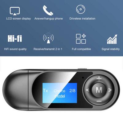 Ses Adaptörü LCD Ekran Görüntüsü Bluetooth 5.0 Alma ve İletme 2'si 1 Arada Eller Serbest Arama