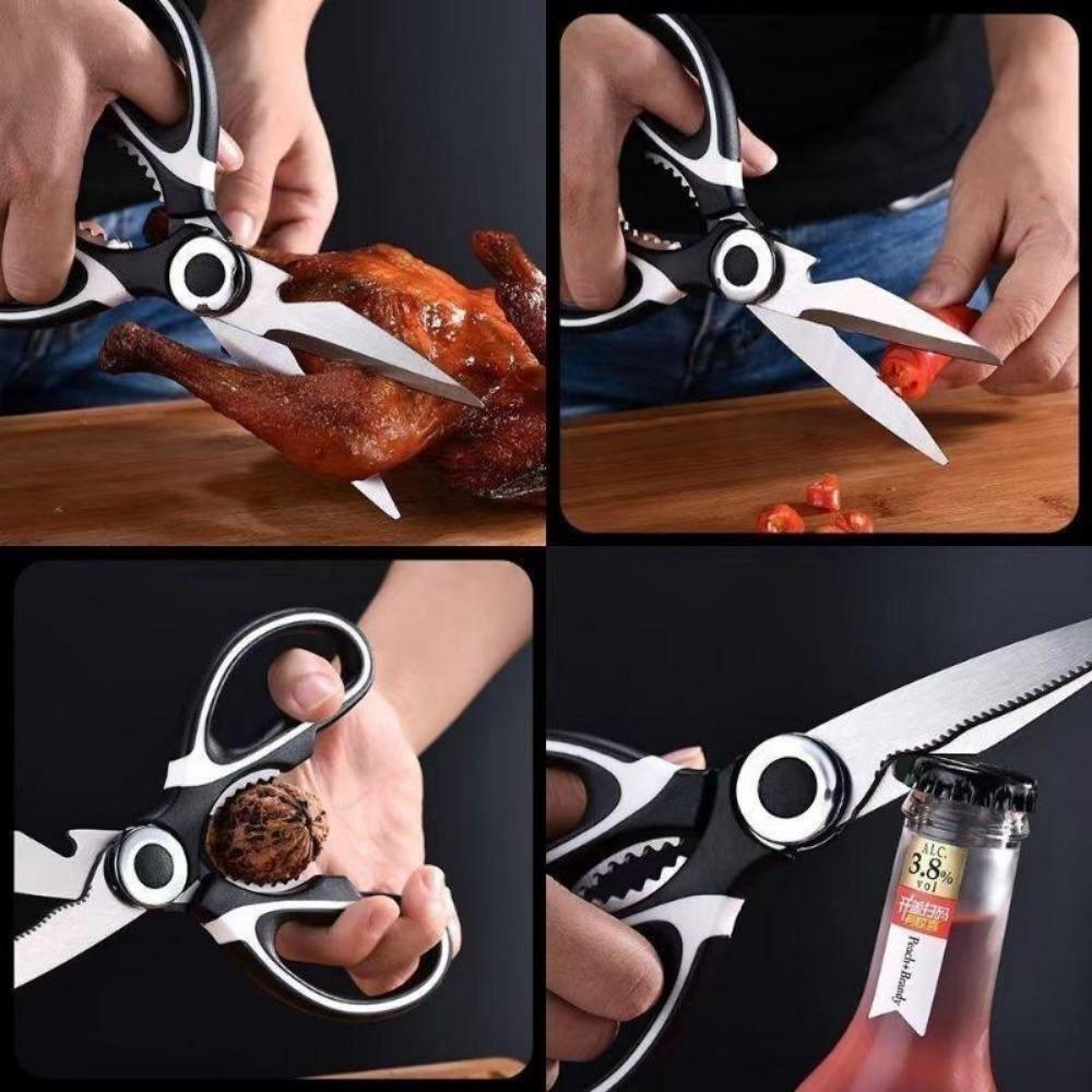 Scissors Stainless Steel Kitchen Household Bone Scissors Chicken Wings Fish Chopper Bottle Opener Clip Walnut Kitchen Tools