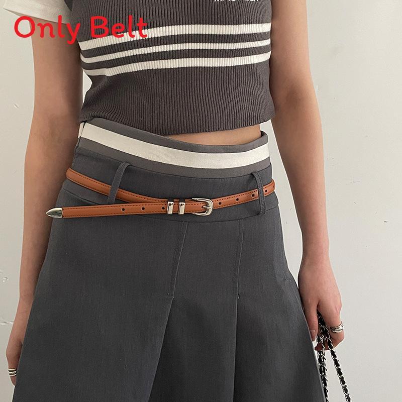 

Leather Belt Women Minimalist Genuine Cowhide Slim Waistband For Casual Korean Style CoffeeLeather