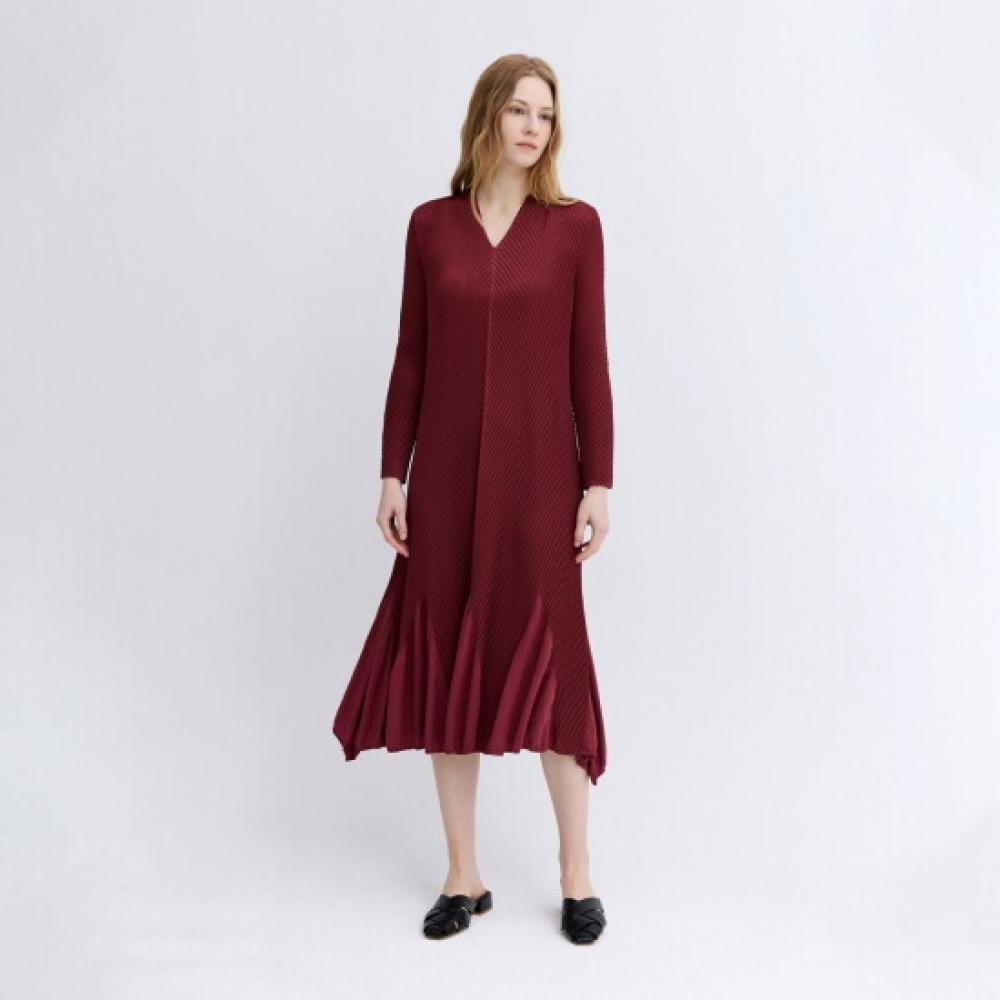 Pleats Me Mix Pleated V Neck Dress Ppops126001
