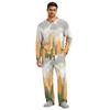 Men's Long Sleeve Pajama Set with Button Fly and Elastic Drawstring Waist for Home Sleepwear
