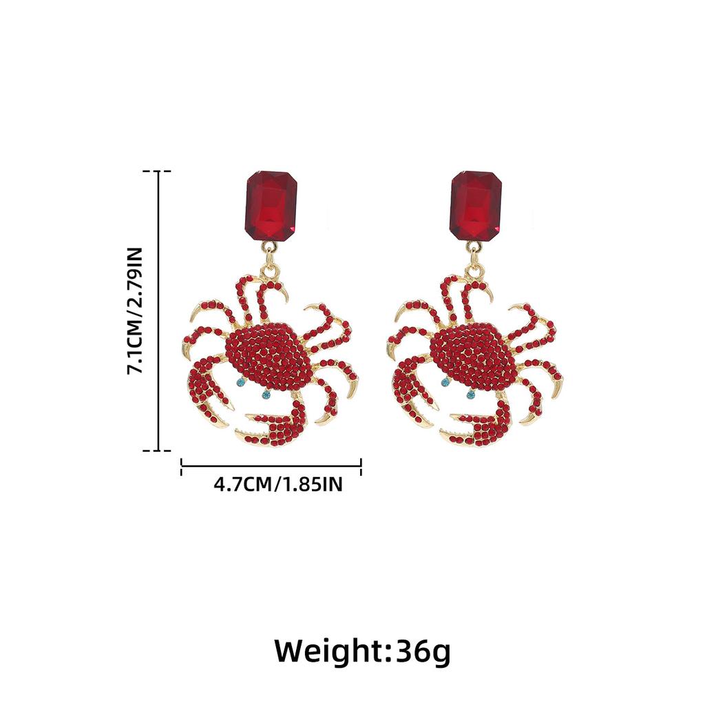 Geometric Light Luxury Diamond Design Crab Earrings Wommen Fashionable Exaggerated Marine Summer Style Jewelry Accessories