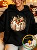 Women's Fashion Autumn And Winter Hoodie, Retro Pastoral Hand Drawn Style Fabric Spliced Pumpkin Acorn Maple Leaf Lace Heart Prin