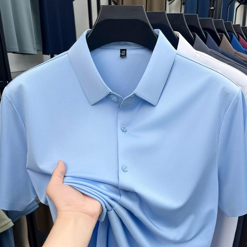 Men's White Ice Silk Seamless Short Sleeve Dress Shirt For Business And Casual Wear