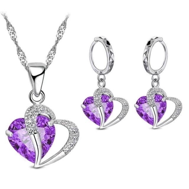 Luxus Frauen 925 Sterling Silber Cubic Zirkon Halskette Anhänger Ohrringe Sets Knorpel Piercing Schmuck Hochzeit Herz Design