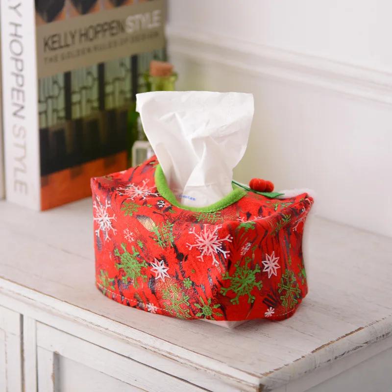 Christmas Tissue Paper Holder Case Boxes Red Green Santa Claus Toilet Paper Cover Bag Christmas Party Decor Desktop Home Decor