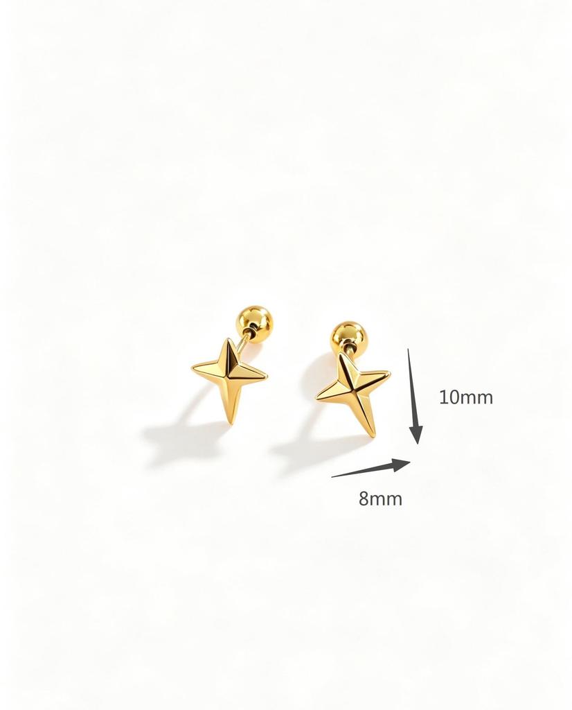 Exquisite Stainless Steel Small Screw Back Stud Earrings: Star, Heart, Scissors Styles for Cartilage Piercings