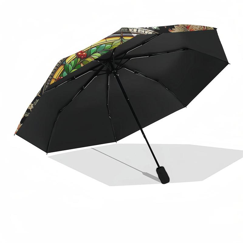 Color Retro BirdThemed Automatic Opening and Closing Umbrella - 8 Ribs, Suitable for Leisure and Going Out, Outdoor Accessory, Gothic Style,