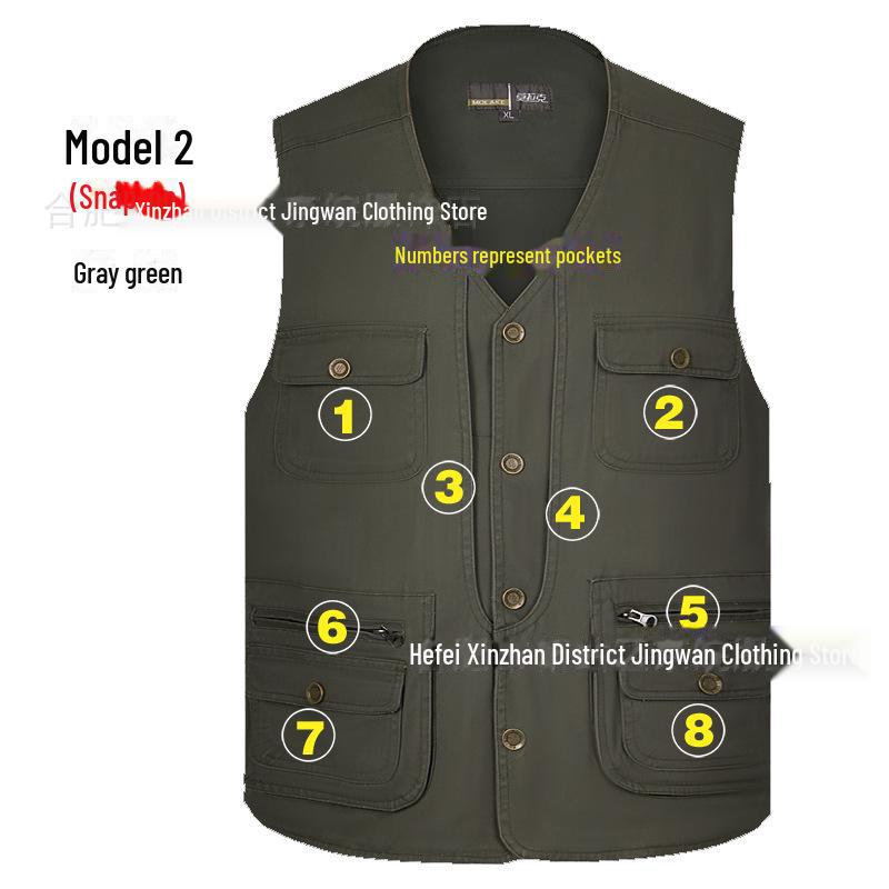 Men's Plus Size Pure Cotton Multi-Pocket Fishing Photography Vest