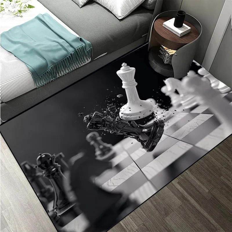 Chess Pattern Carpet Mat Rug King Queen Rook Bishop Knight Pawn Theme Game Living Room Area Rug Protection