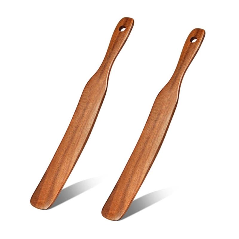 2 Piece Skinny Spurtle for Sourdough Starter, Mixing, Reaching Bottom of Jar, Dough Whisk, Wooden Spatula Kitchen Tool