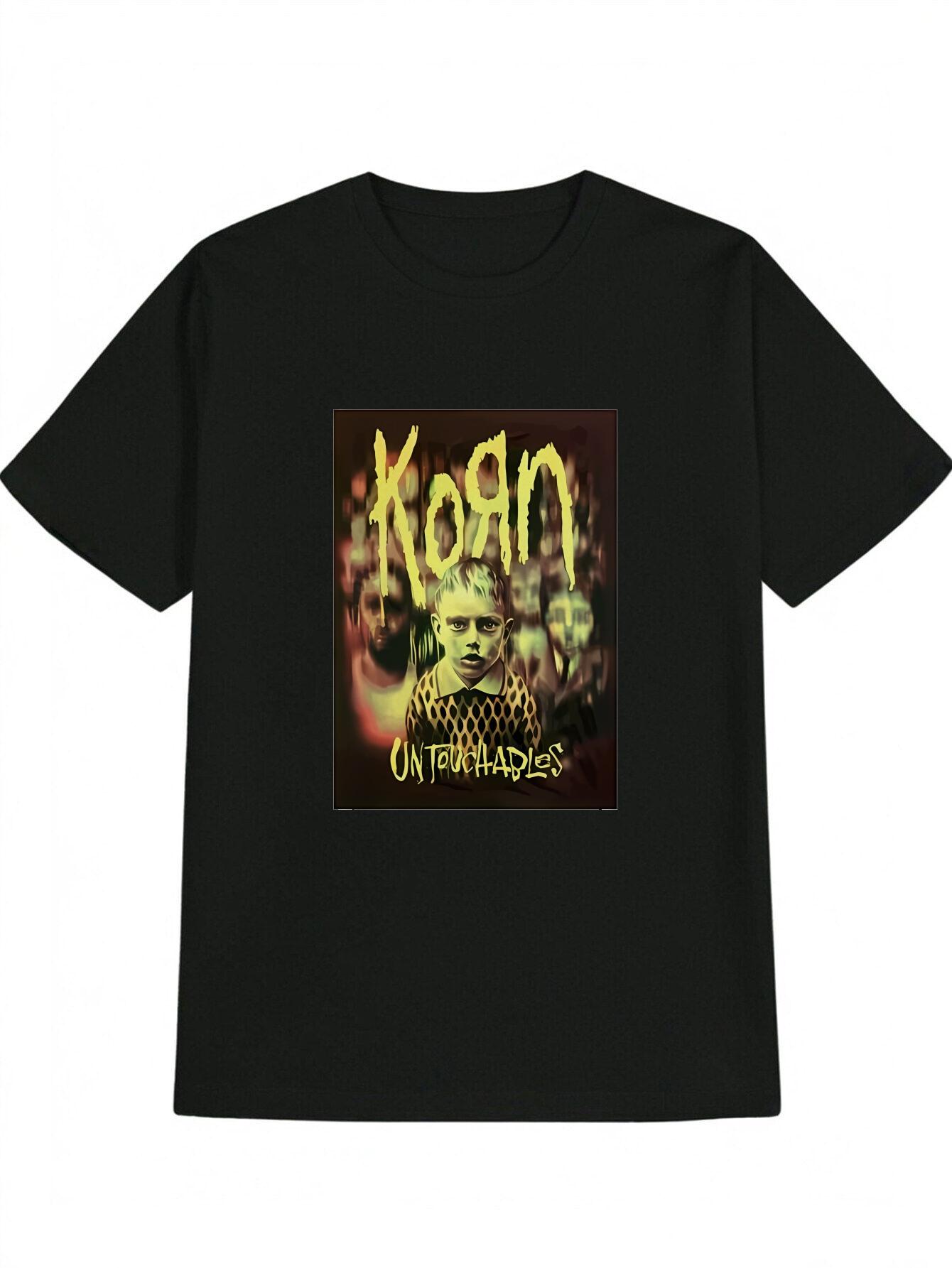 

Casual Short Sleeve T-shirt with Vibrant Portrait & Silhouette Print - Black Round Neck Summer Tee S