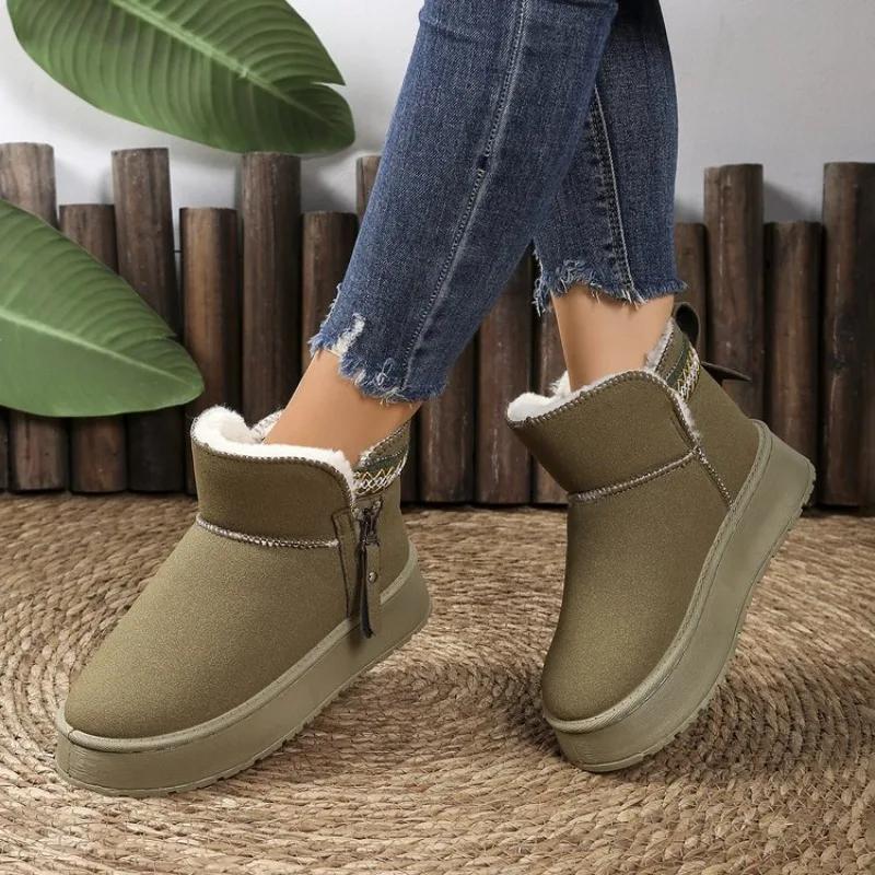 Women's Fur One-piece Non-slip Winter Booties Versatile Velvet Thickened Warm Cotton Shoes Snow Boots