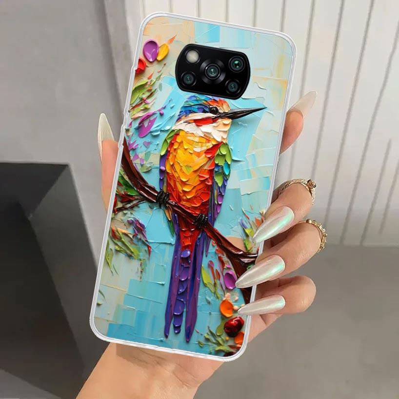Animal Oil Painting Bird Phone Case for Xiaomi Poco X5 X6 X7 Pro F7 Ultra M7 Redmi 15 15C 13 13C 12 12C 10 10A 10C 9 9A 9C 9T Sh