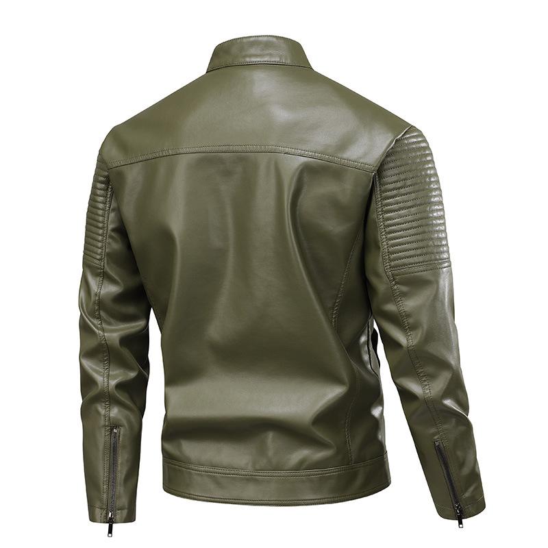 PU Leather Jacket Autumn and Winter Men's Stand-up Collar Motorcycle Suit Zipper Leather Jacket