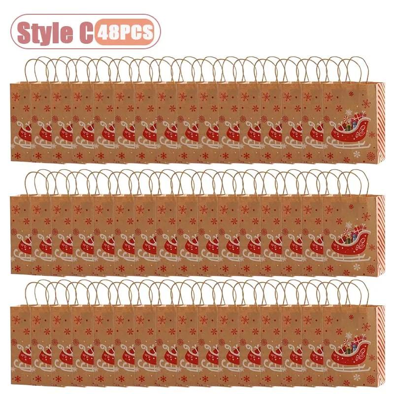 Handheld Christmas Gift Bag Kraft Paper with Handle  Printed Paper Bag Festive Gift Bag for Christmas Presents Party Supplies