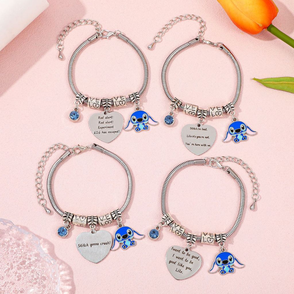 Stitch Cartoon-Figur Herz Graviertes Metallarmband Zum Verschenken Und Für Frauen Männer