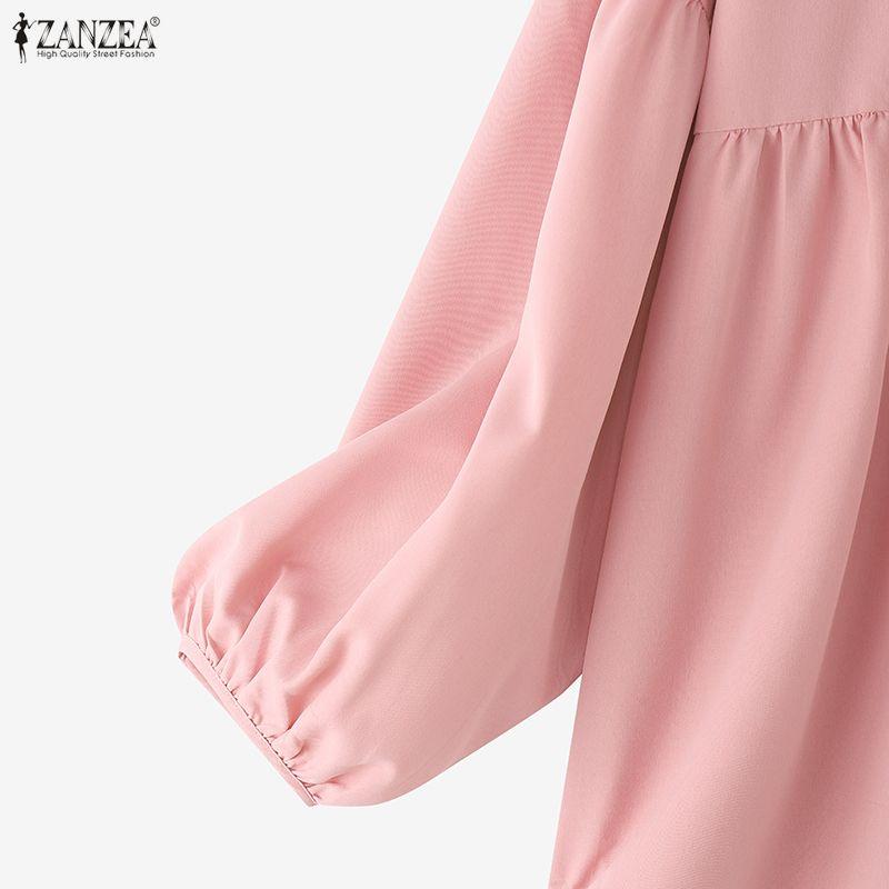 ZANZEA Women Casual Round Neck Puff Long Sleeve Loose Blouse