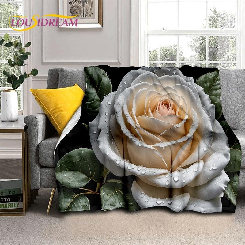 

3D Rose Flowers Nordic Romantic М’які ковдри, ковдра для збереження тепла Зручна ковдра для ліжок для пікніка Диван Подарунок для домашньої спальні 75x90cm