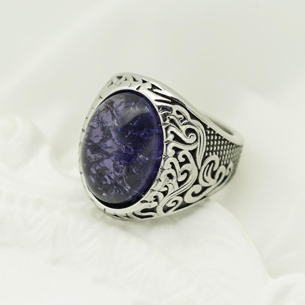 Retro 18K Gold Plated Stainless Steel Rings Luxury Big Stone Men Women Rings Wedding Couple Fashion