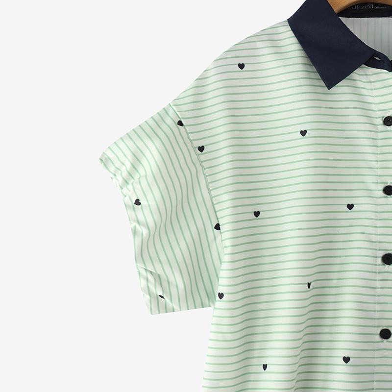 ZANZEA Women Classic Collar Summer Casual Short Sleeve Stripe Blouse