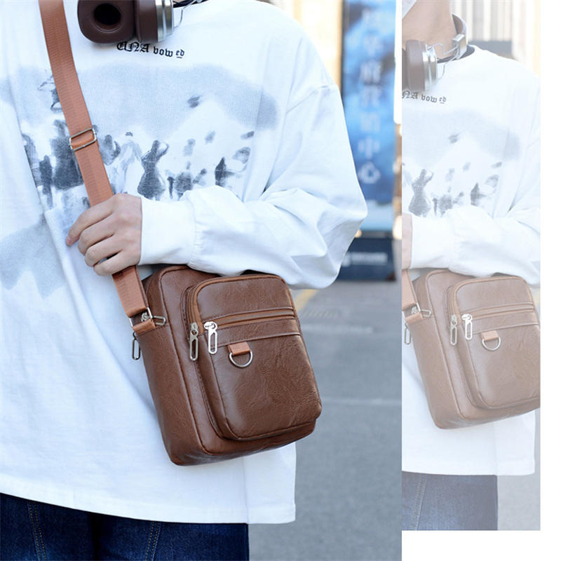 Multilayer Business Leather Crossbody Shoulder Bag for Men Lightweight Travel Casual Messenger Satchel Bags
