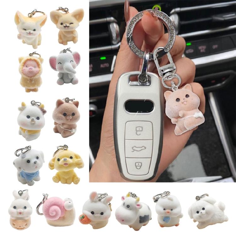 Elegant 3D Flocking Animal Keychain for Ladies Unique Designed Car Key Chain Fashionable Keyring Pendant Ornament