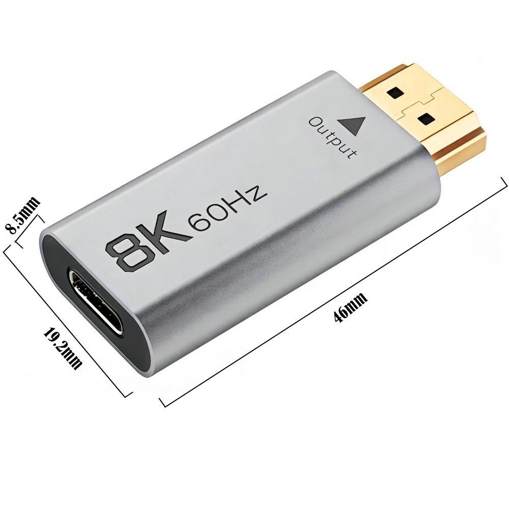 8K 60Hz Active HD Adapter: Aluminum USB-C Female To HDTV Male (2.1V) CH7218