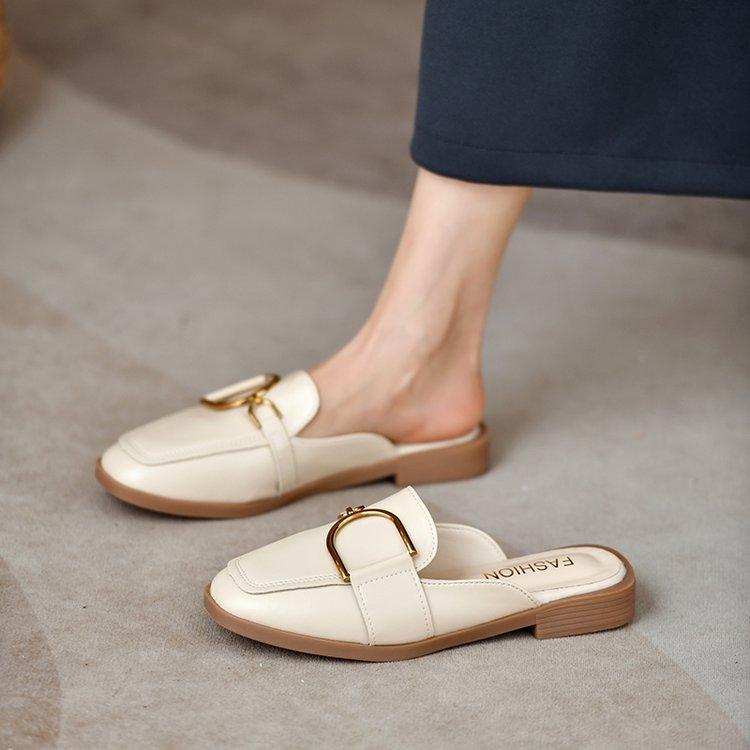 Women`s Metal Buckle Decor Square Toe