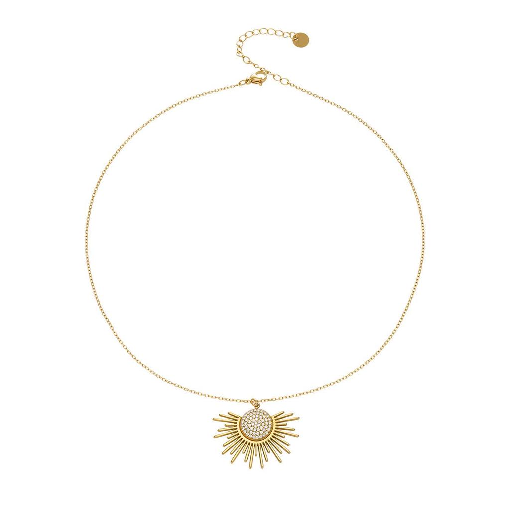 5A Zircon Sun Pendant Necklace, 18k Gold-Plated Stainless Steel