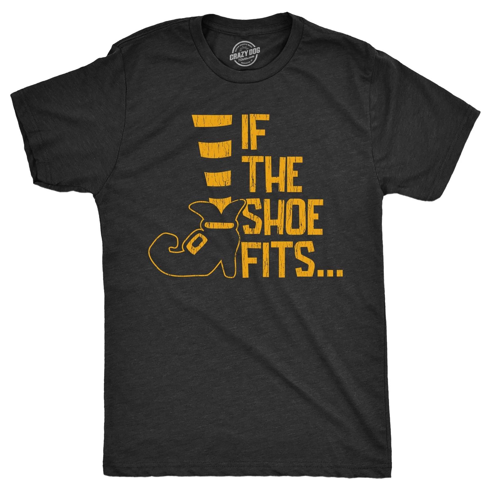 Mens If The Shoe Fits T Shirt Funny Halloween Witch Feet Salem Joke Tee for Guys M