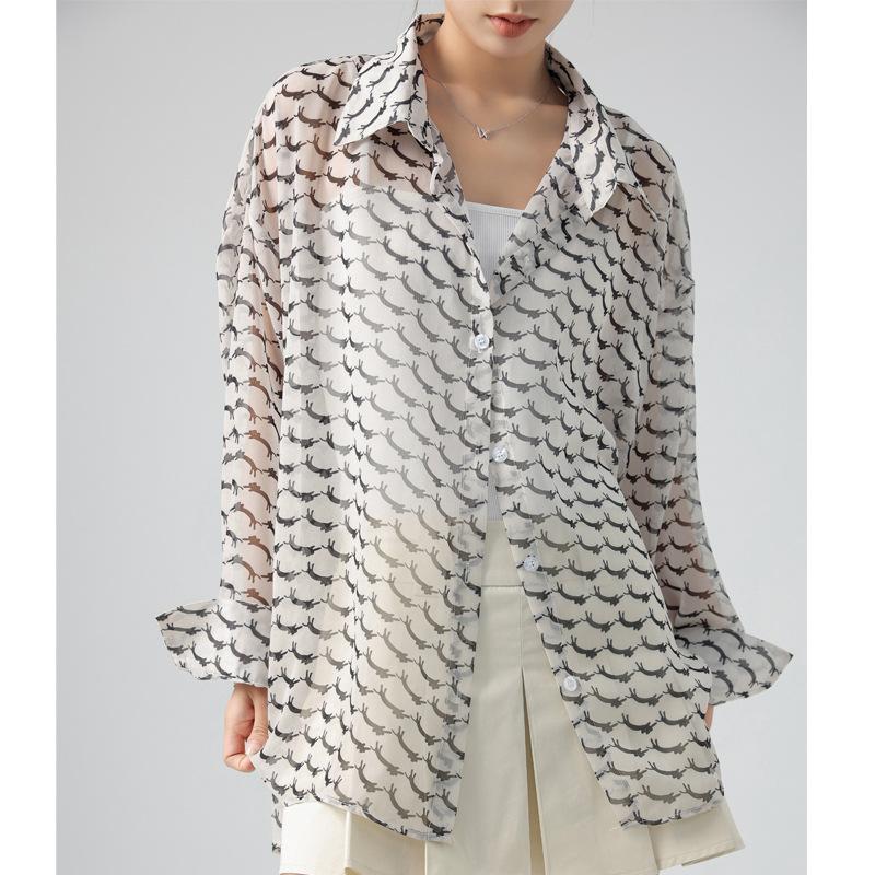 

Жіноча сонцезахисна сорочка з тонкого шифону з довгим рукавом Tencel, літня сорочкова куртка з драпірованим верхом з розрізом One size