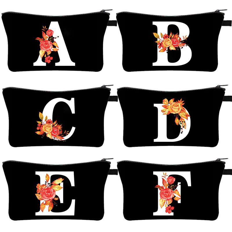 26 Floral Alphabet A-Z Makeup Bag Purse Party Lipstick Cosmetic Bags Fashion Letters Women's Outdoor Travel Toiletry Pouchs