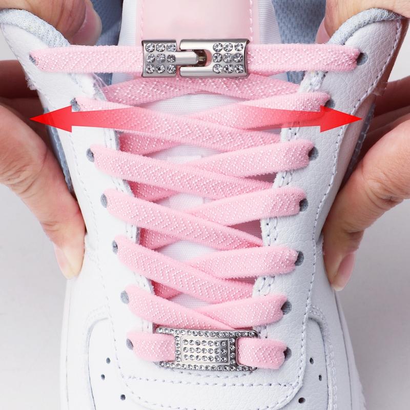 No Tie Shoe laces Elastic Laces Sneakers Tennis Silver Diamond buckle Shoelaces without ties Flat Shoelace for Shoes accessories