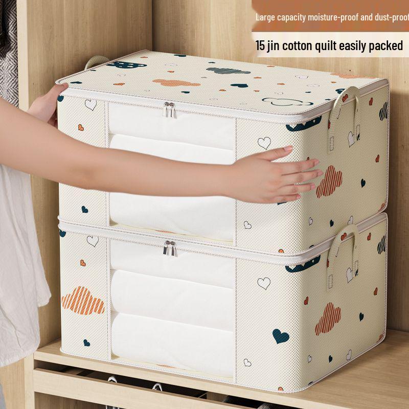 Large Capacity Moisture-Proof Quilt Storage Bag with Zipper, Thickened Cotton for Clothes and Moving