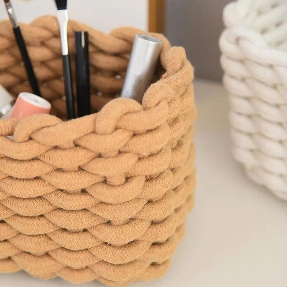 Hand-woven Woven Basket Rectangular Cotton Rope Basket Practical Toy Storage Basket Living Room