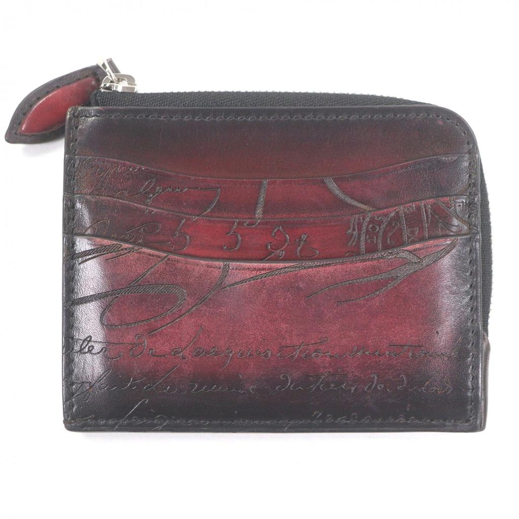 Great BERLUTI Card Case Core Logic Calligraphy Scritto L-shaped zipper Burgundy Used