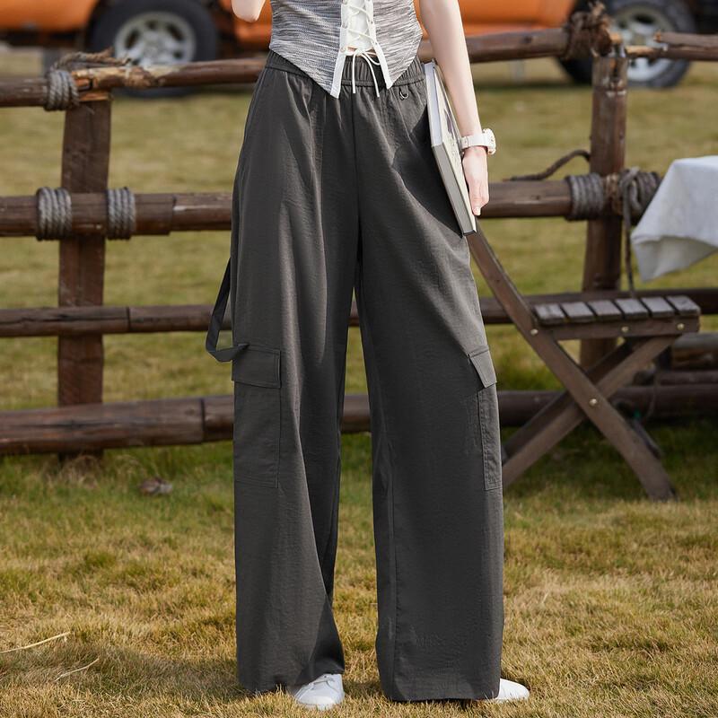 Bailuyu Women s Slim-Fit Draped Straight Cargo Pants L