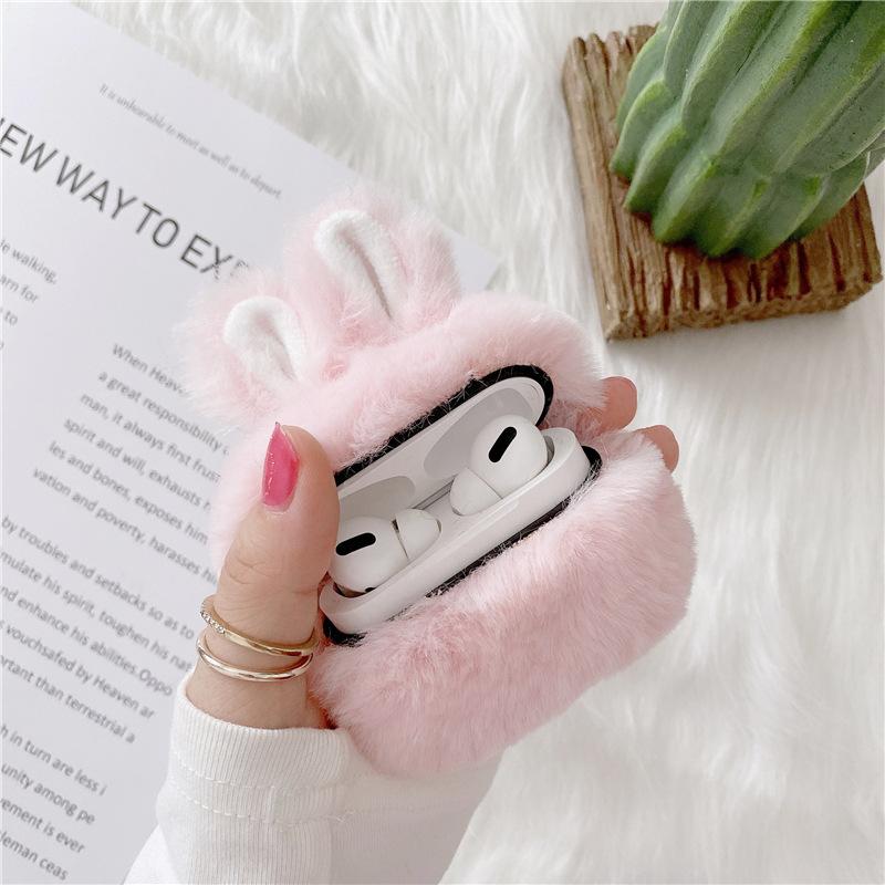 Plush rabbit ears for apple AirPods pro2 3rd generation earphone case protective cover cute simple creative women