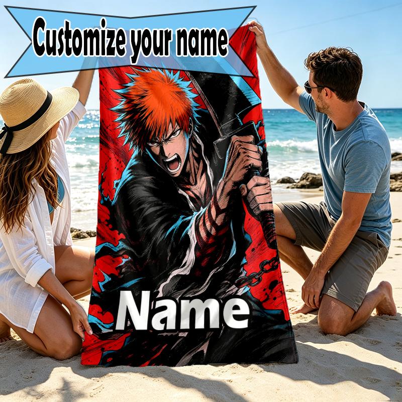Custom Name Personalized BLEACH Print Beach Towel, for Trip Camping Beach Party Home Decor, Birthday Gift for Family & Friends