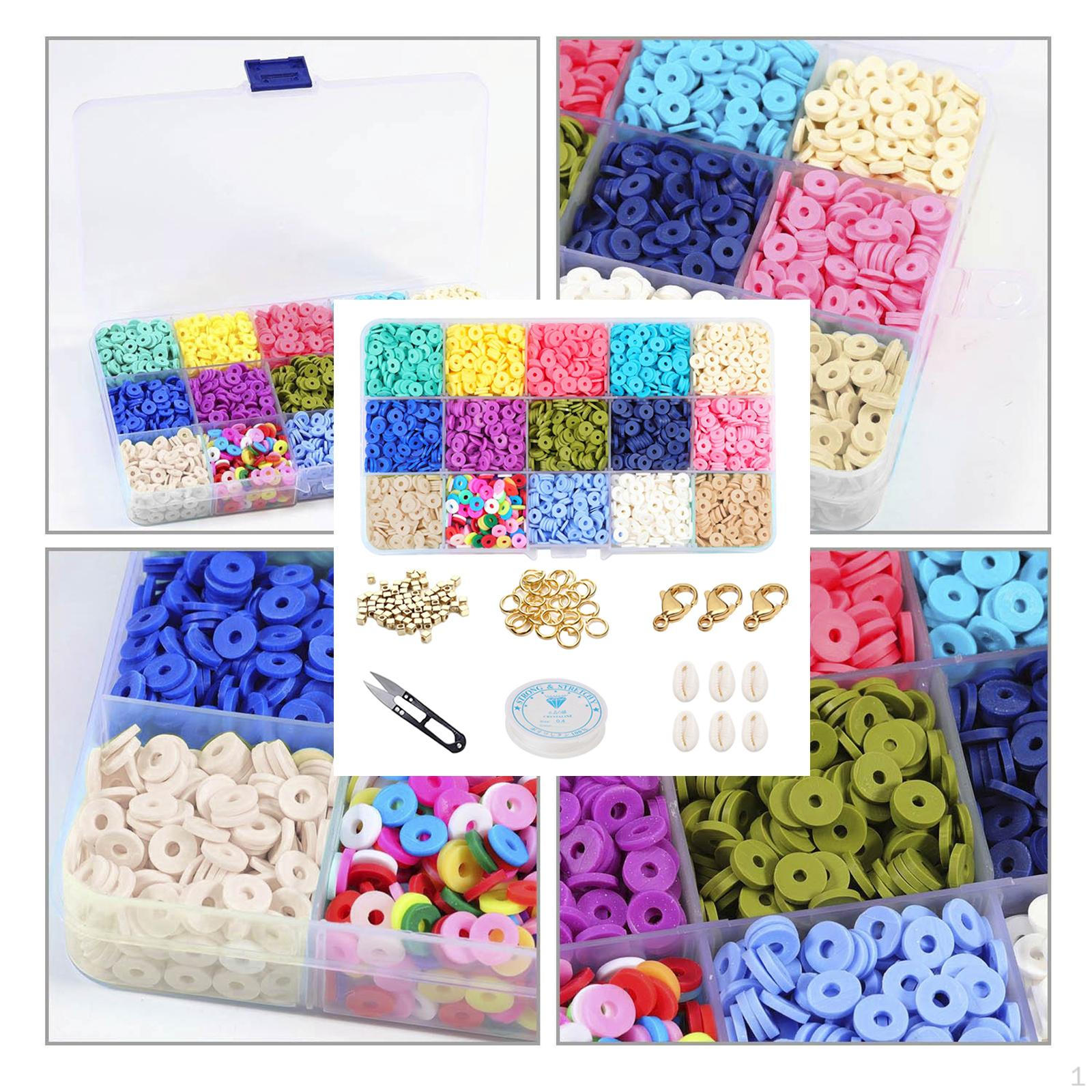 

Beads Polymer Clay Gold Metal Spacer 6mm with Elastic Cords for Bracelets Earring Necklaces 15 Grids 3092Pcs