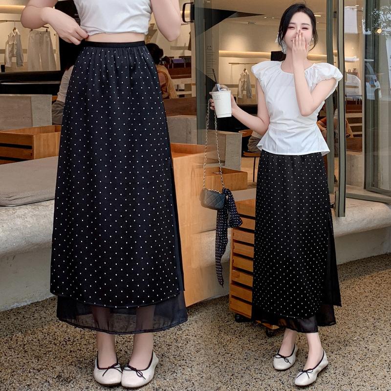 

Летняя юбка-карандаш из ацетатного атласа с текстурой стримера и принтом в горошек для женщин XL