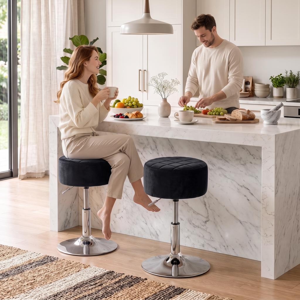 Bar Stool Adjustable Swivel Chair PU Leather Seat 1 Piece, Black