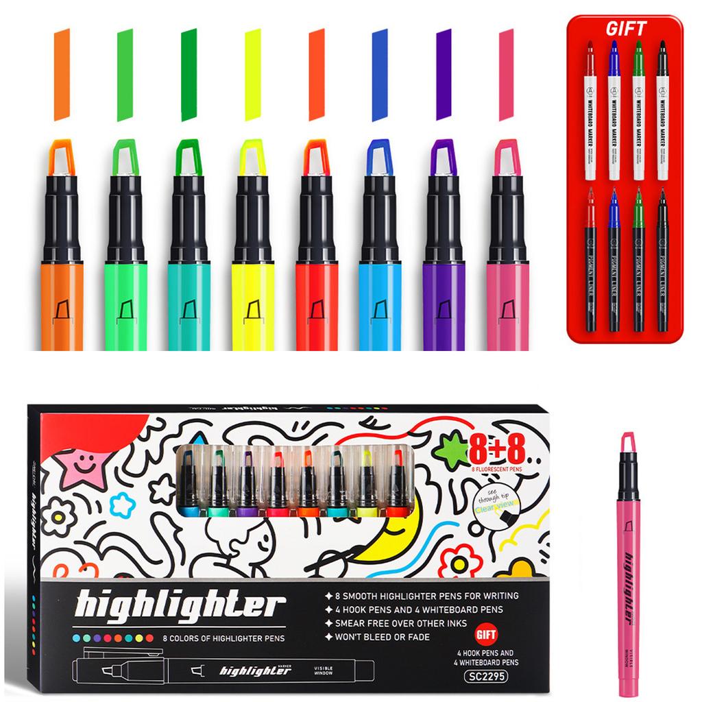 16Pcs Multicolored Glowing Highlighter Fluorescent Color Marker Pens For Note Taking Sketching Highlighting Doodling