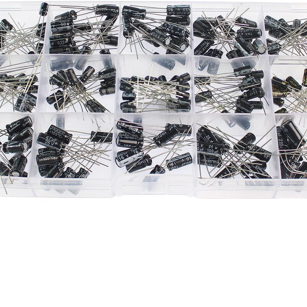 200KS Hliníkový elektrolytický kondenzátor 0,1uF-220uF 15 hodnot Sada kondenzátorů 0,1UF 0,22UF 0,47UF 1UF 4,7UF 10UF 22UF 47UF 100UF
